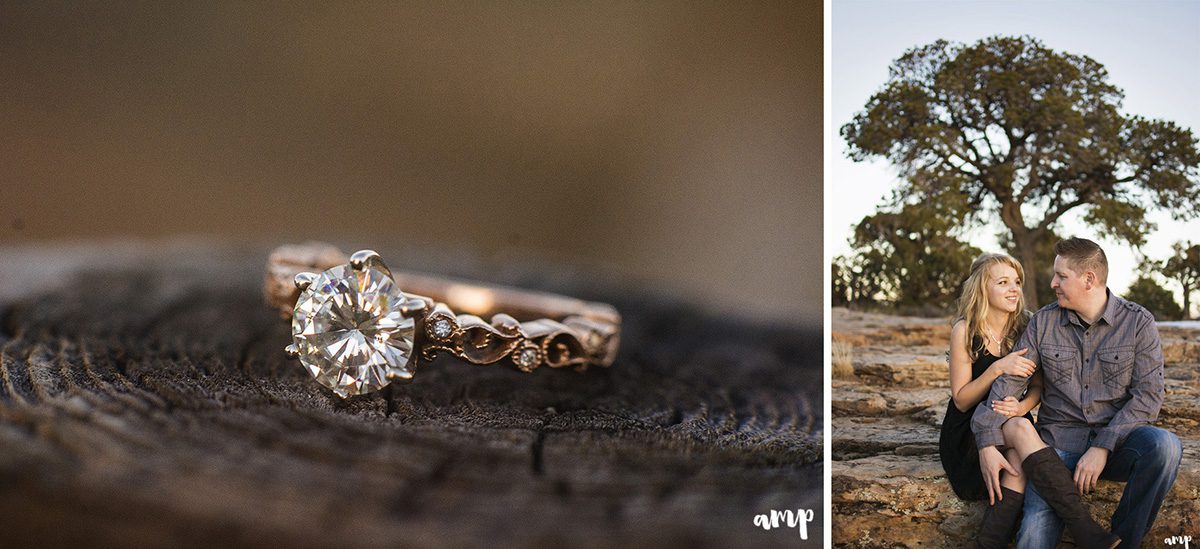 Kari & Damon's sunset engagement photography on the Colorado National Monument | ring made by Mesa Jewelers