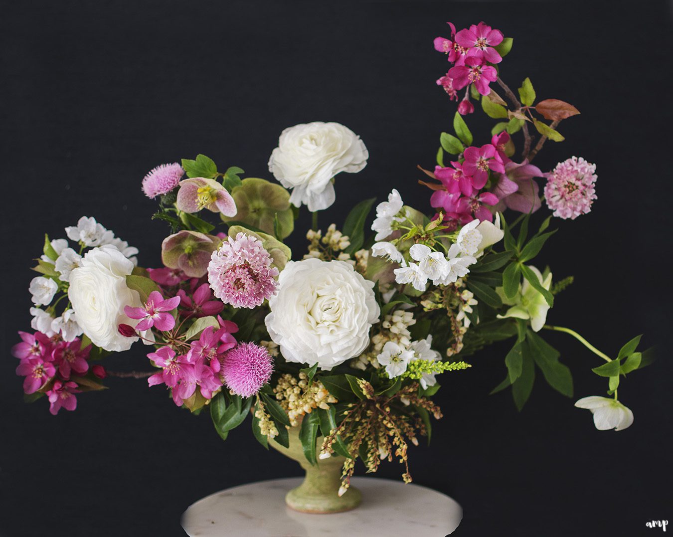 Centerpiece with white and pink florals