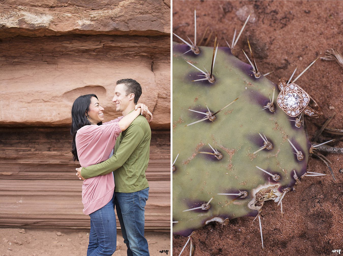 Engagement Ring shot with a cactus