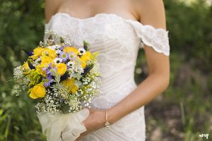 Wildflower summer bridal bouquet in the mountains