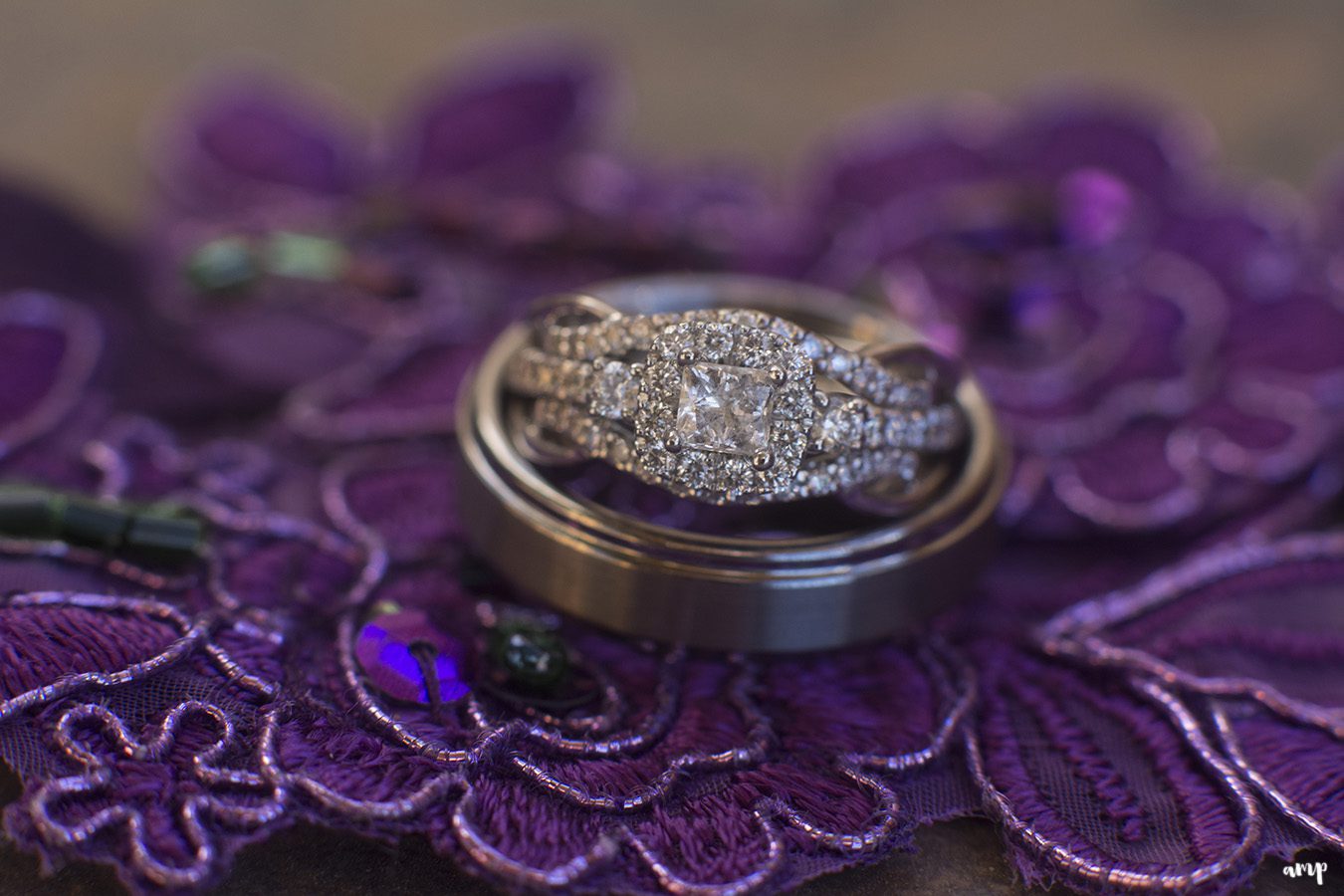 Wedding rings for an eggplant purple wedding