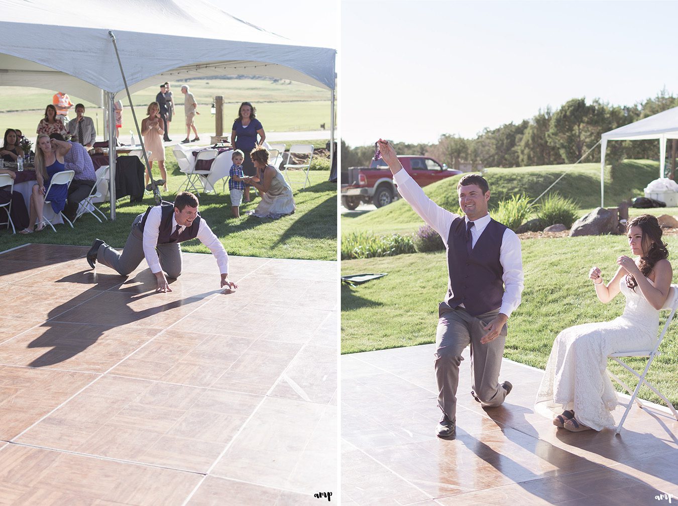 Groom searches for garter during garter toss