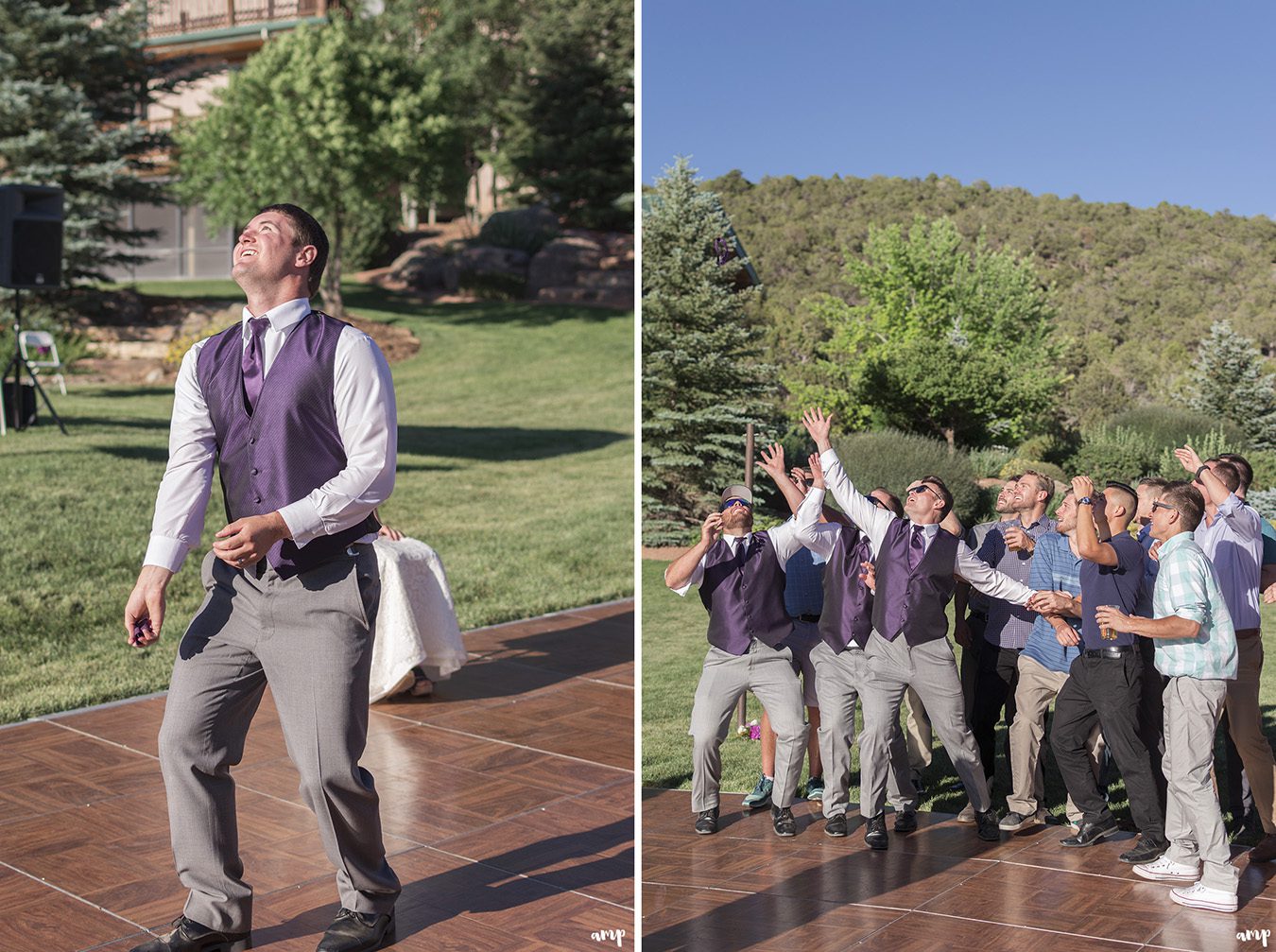 Garter toss as groom throws garter