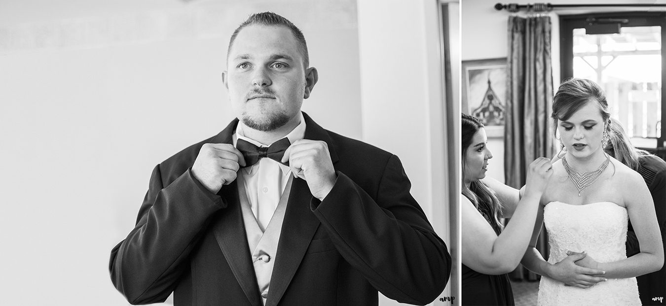 Bride and groom getting ready on the wedding day