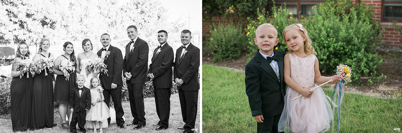 Wedding party and flower girl with the ring bearer