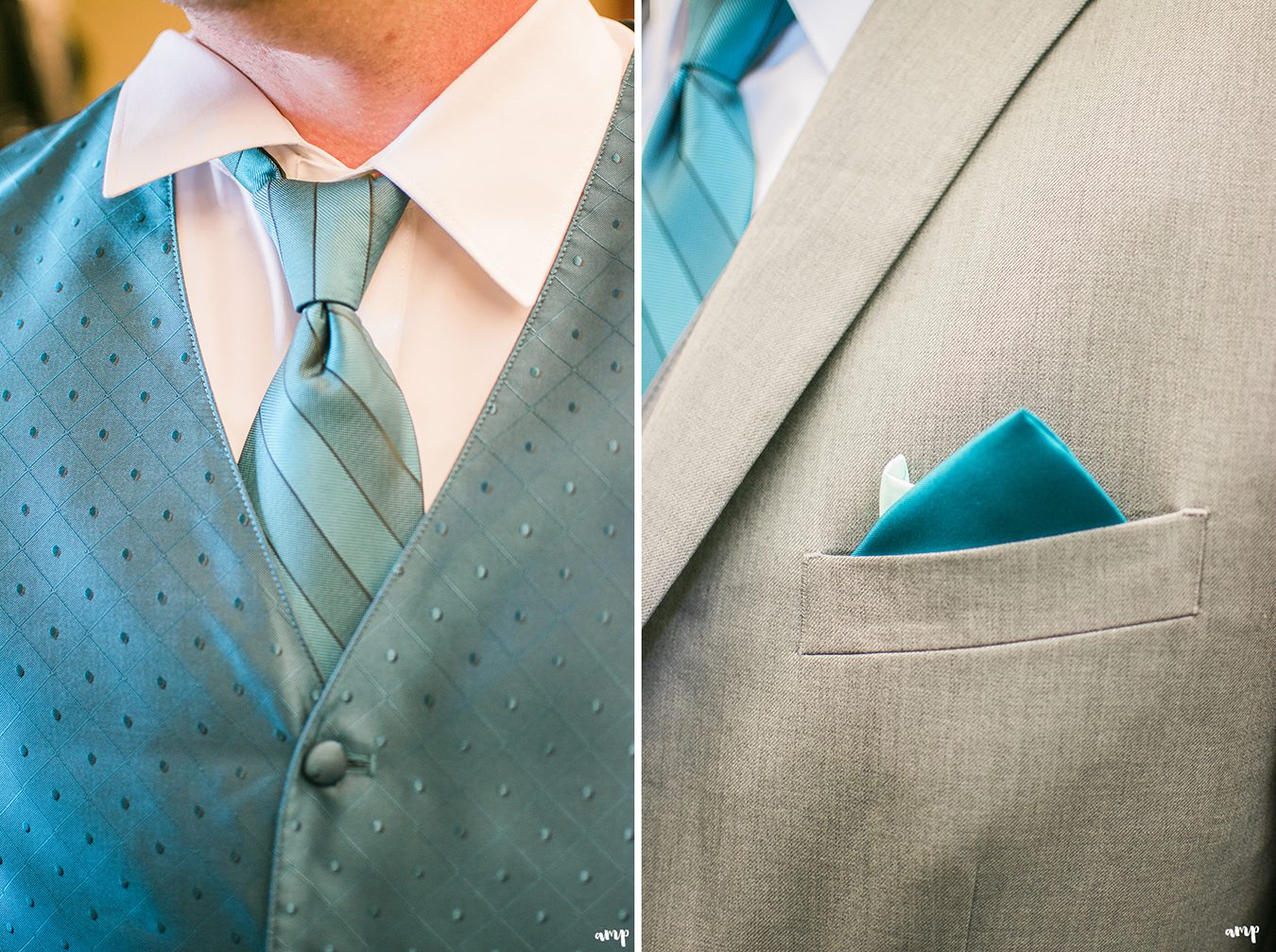 Teal groom's outfit