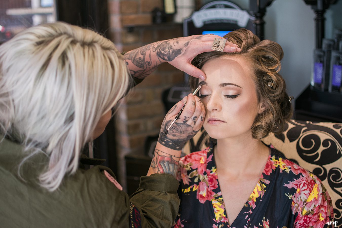 Bride getting her makeup done