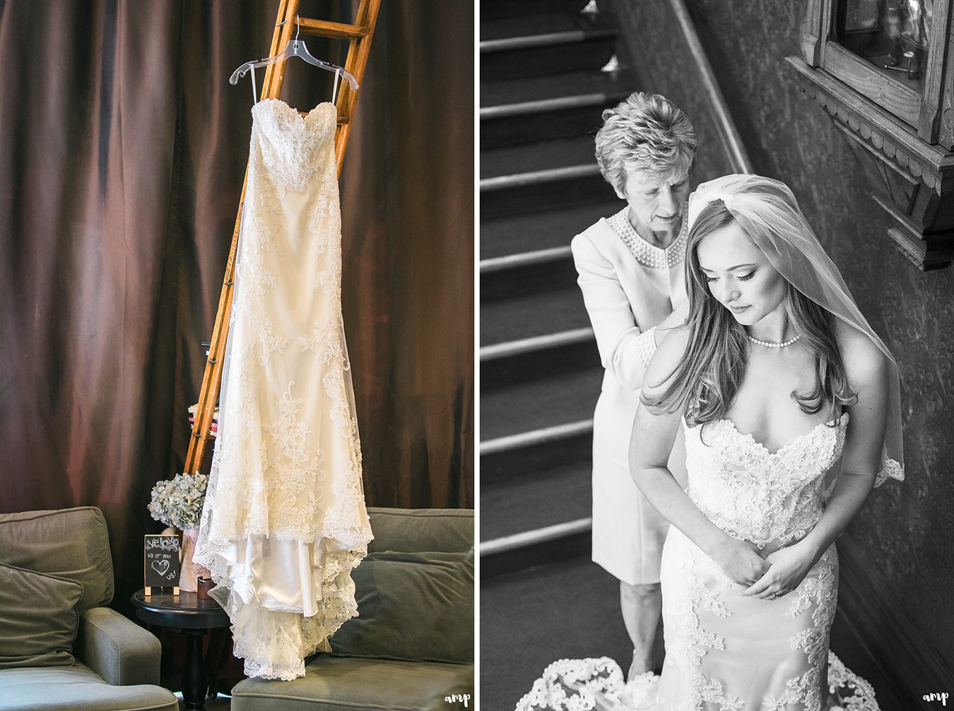 Grandma putting on bride's pearl necklace