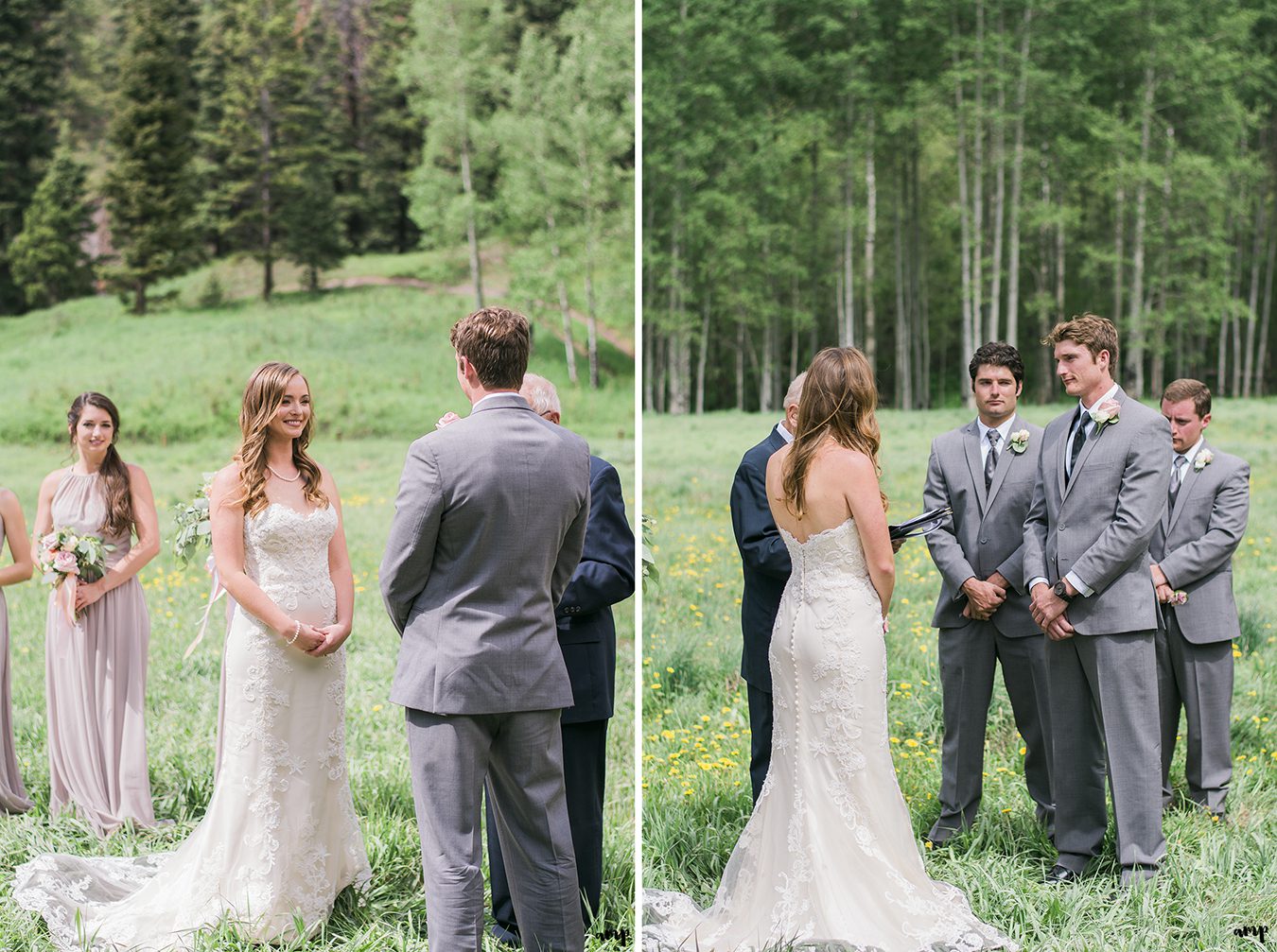 Bride and groom smiling during the wedding ceremony