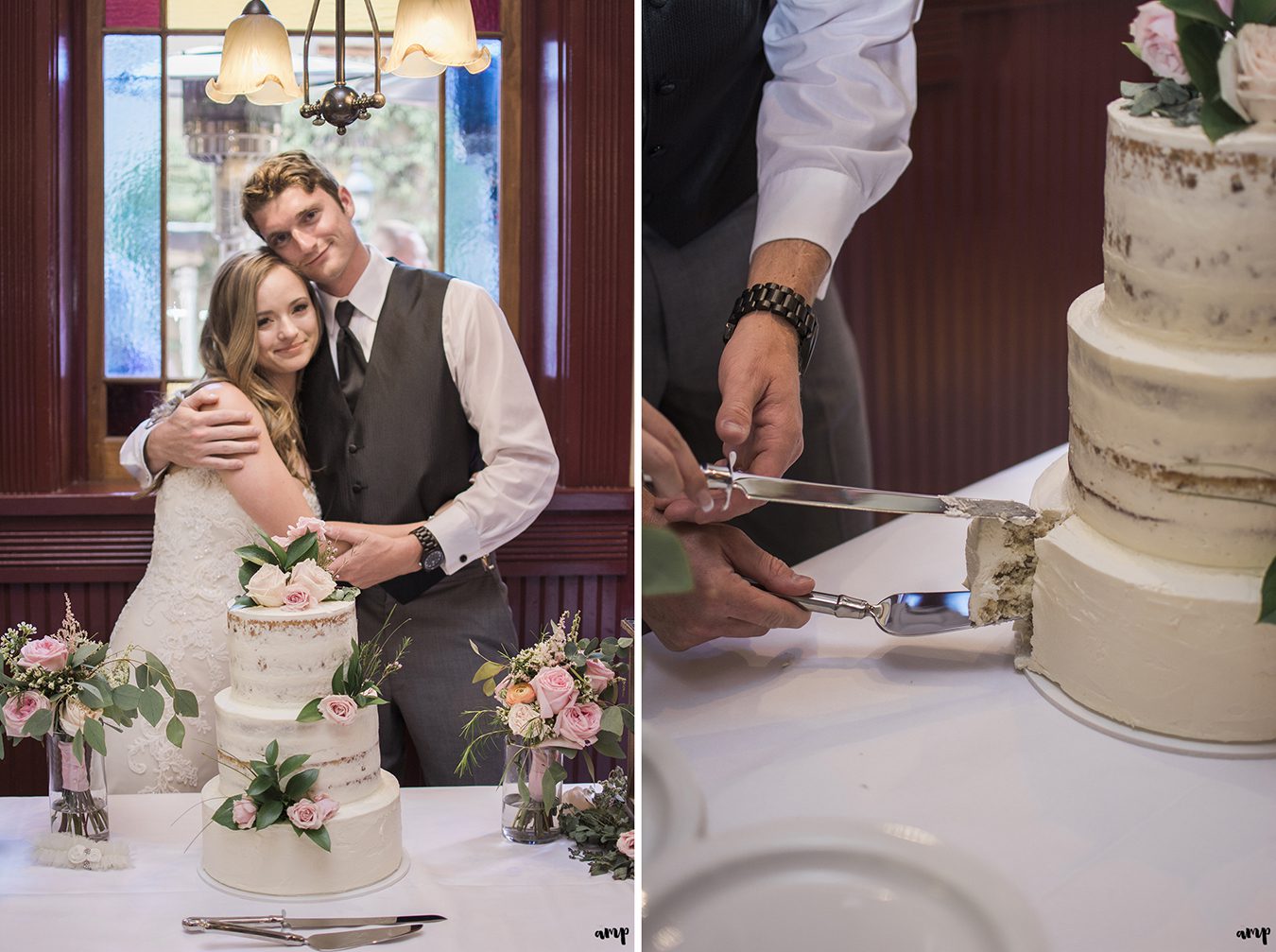 Bride and groom cutting the cake