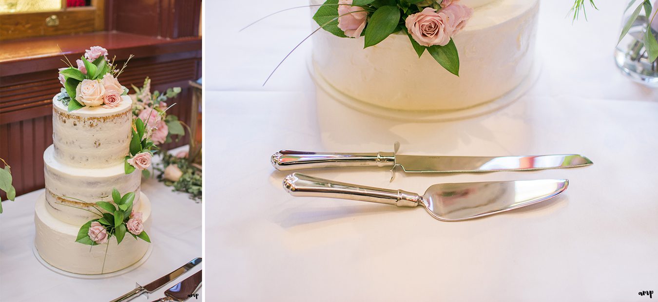 The wedding cake and cutlery