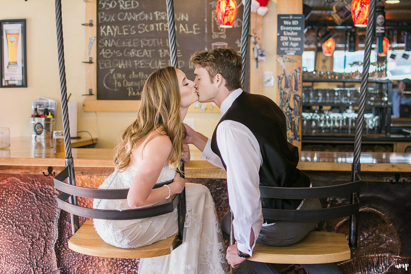 Bride and groom at the Ouray Brewery