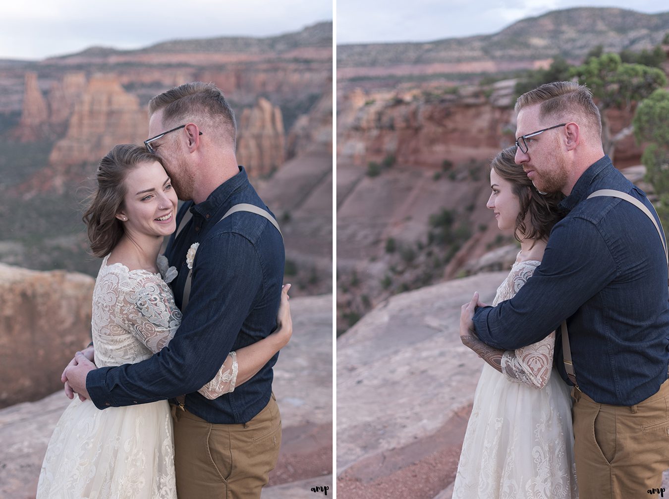 Bride and groom overlooking the monument valley