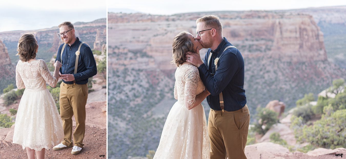 Bride and Groom exchange vows in an elopement on the monument