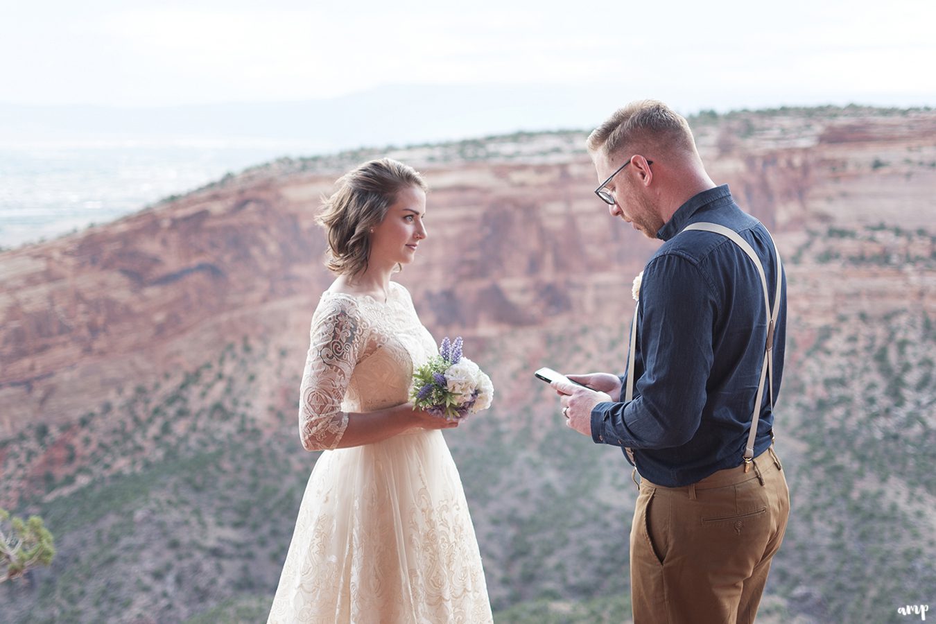 Bride and Groom share vows during their Elopement on the Colorado National Monument, Grand Junction CO | amanda.matilda.photography