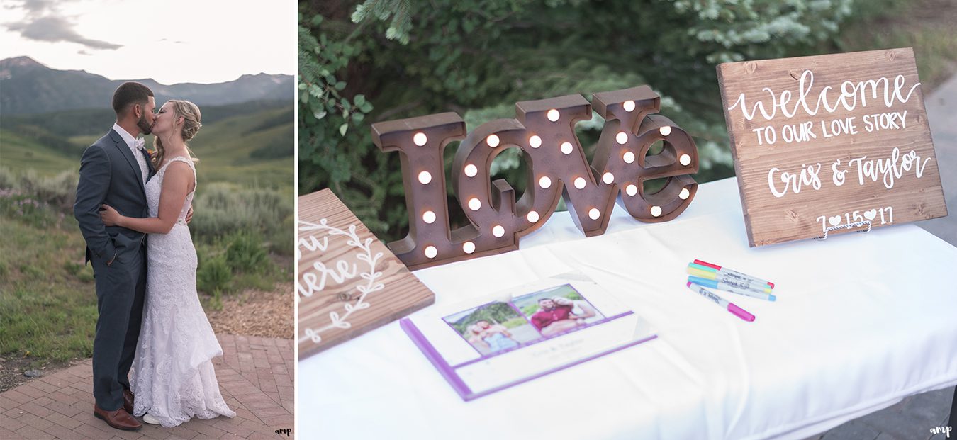 The welcome table at the Mountain Wedding Garden in Crested Butte