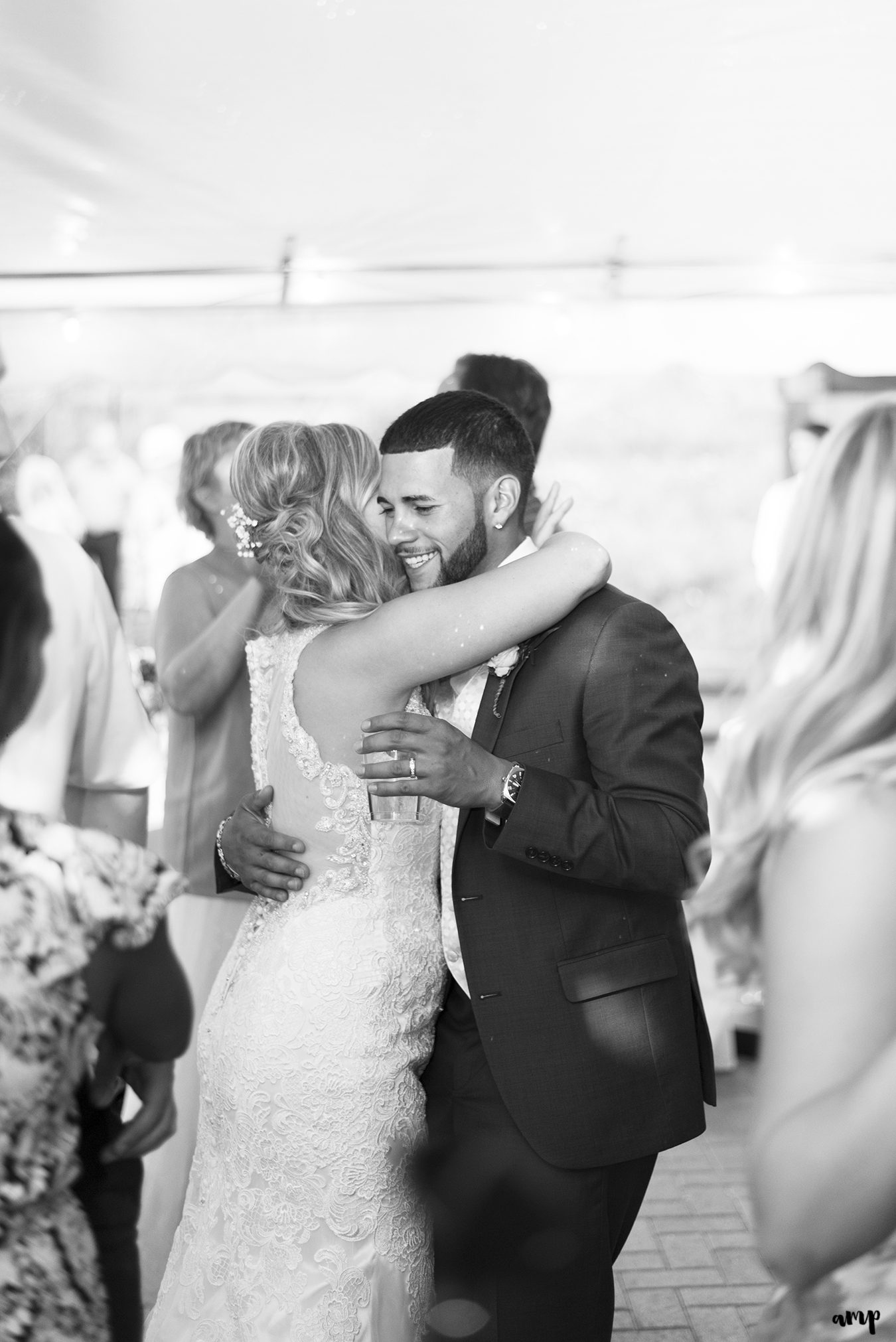 Bride and groom dancing on the dance floor