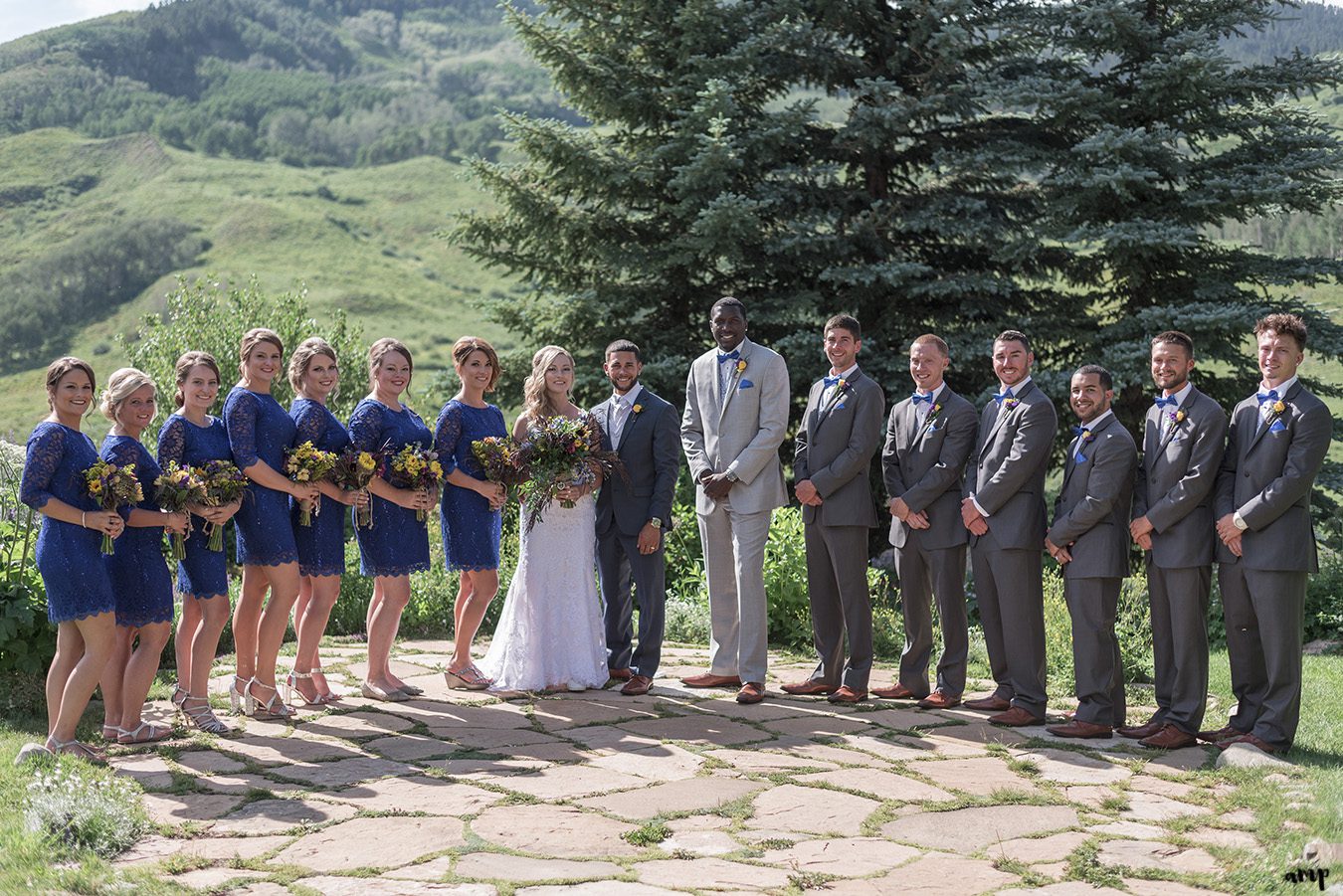 Full bridal party at the Crested Butte Mountain Wedding Garden