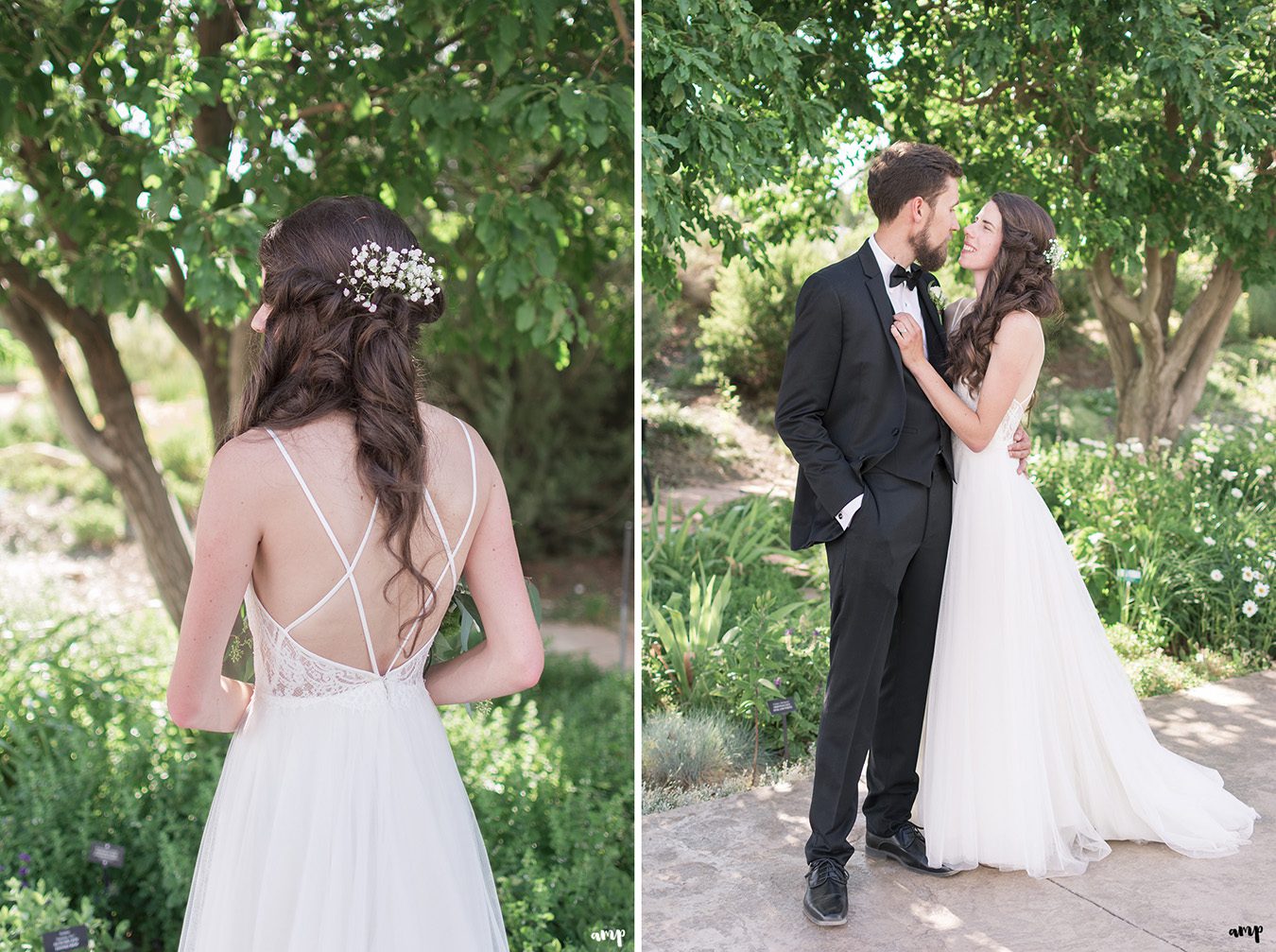 Bride and groom kissing in the Montrose Botanic Garden