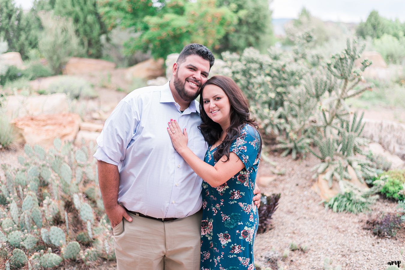 Engagement session couple in the desert garden of Montrose Botanic Center