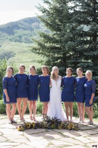 Navy bridesmaids dresses in the same style