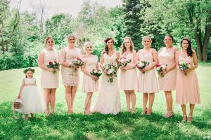 Bridesmaids dresses in blush with different styles