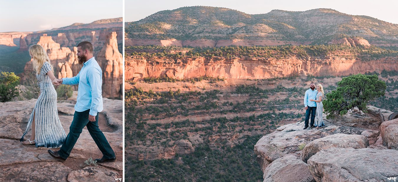 Engaged couple hiking for their adventure engagement session