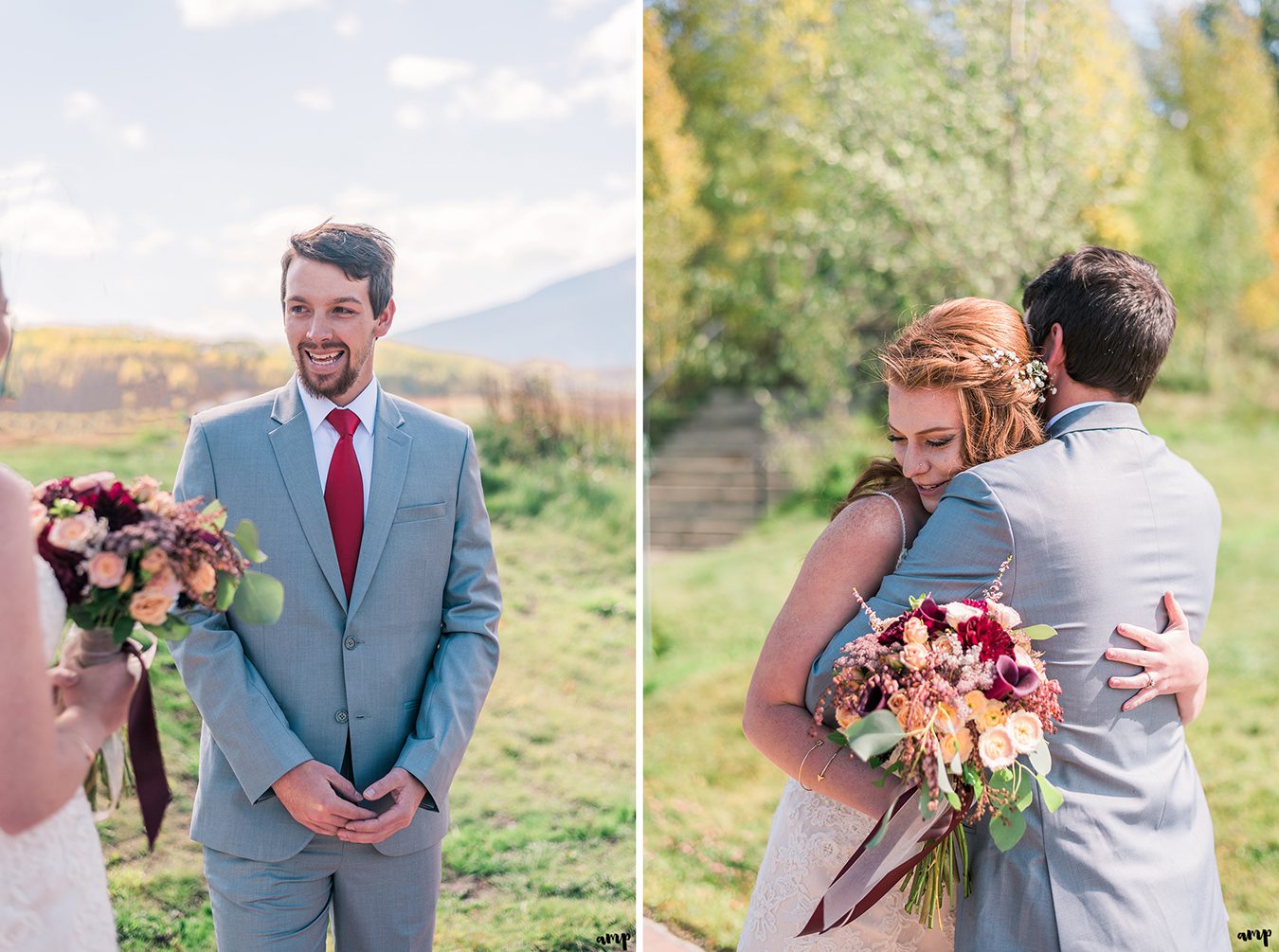 Bride and groom's first look | Fall Wedding in Crested Butte at the Mountain Wedding Garden | amanda.matilda.photography