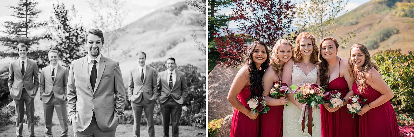 Groomsmen and bridesmaids at the wedding garden in Crested Butte