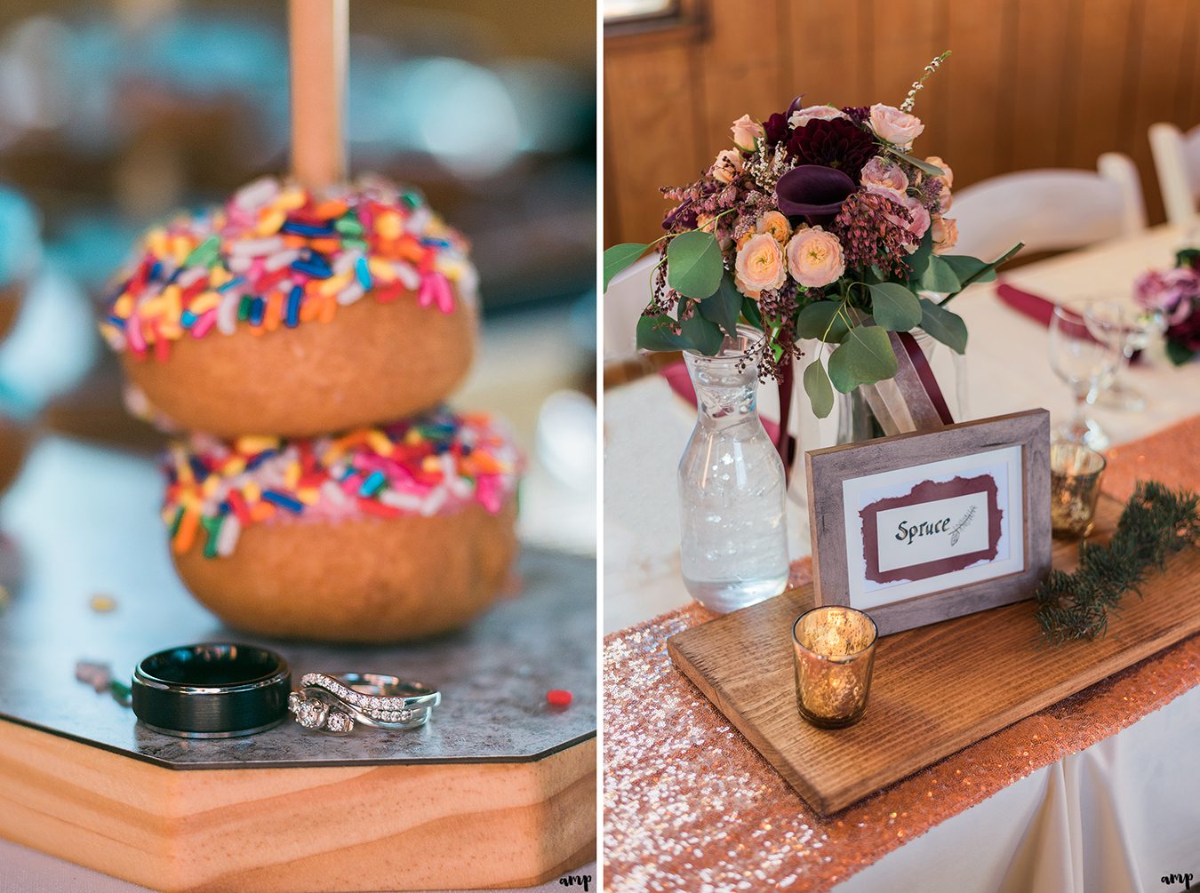 Donut bar ring shot and head table detail photo