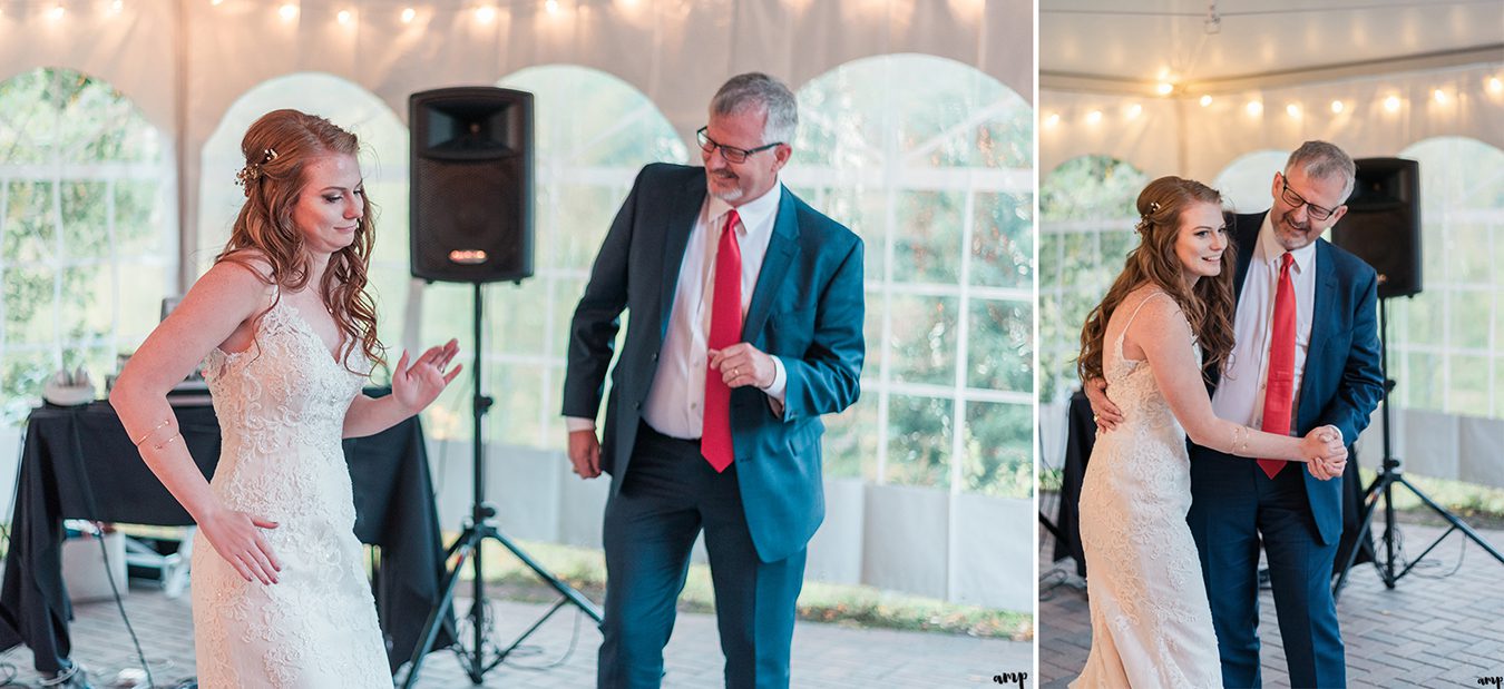 Father daughter dance at the mountain wedding garden