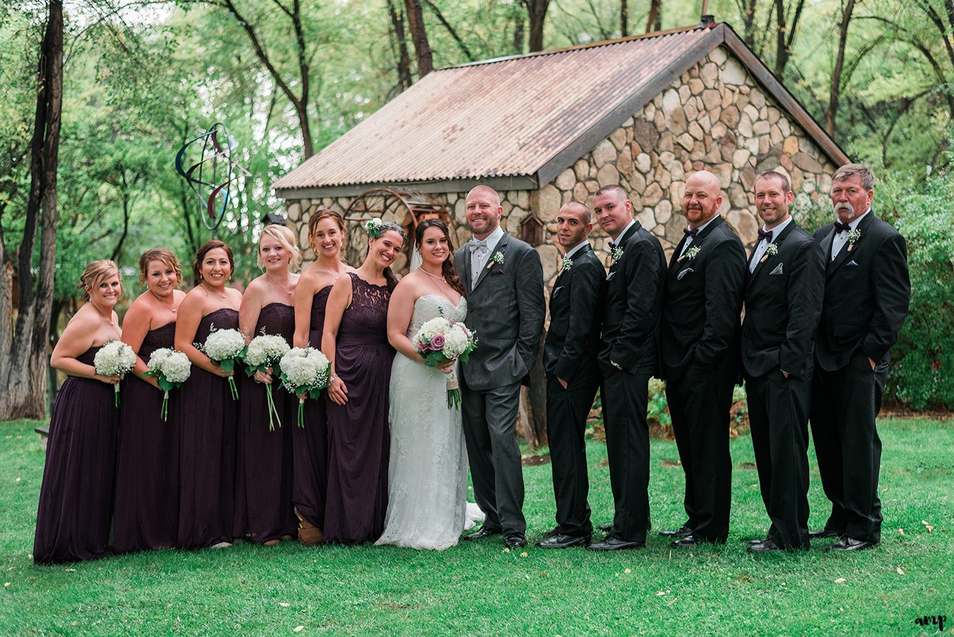 Full bridal party outside the Crack in the Wall Gallery in Silt, CO