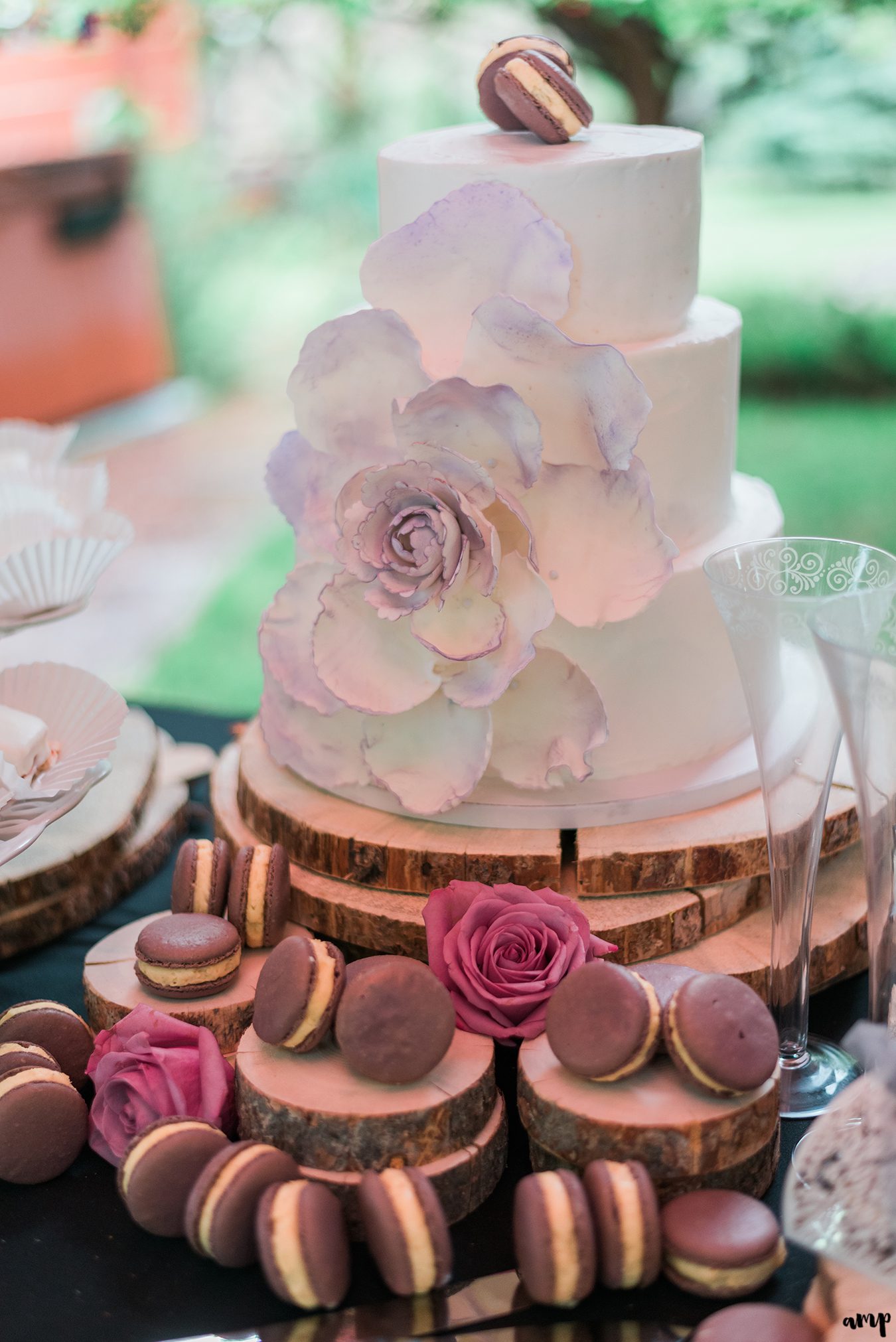 Wedding cake and lavender honey macarons
