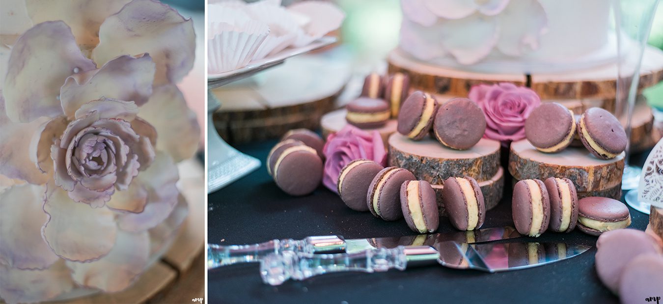 Wedding cake and lavender honey macarons