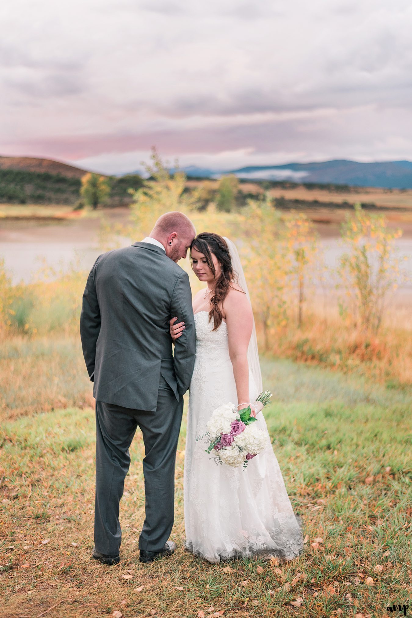 Bride and groom portrait at Harvey Gap at sunset