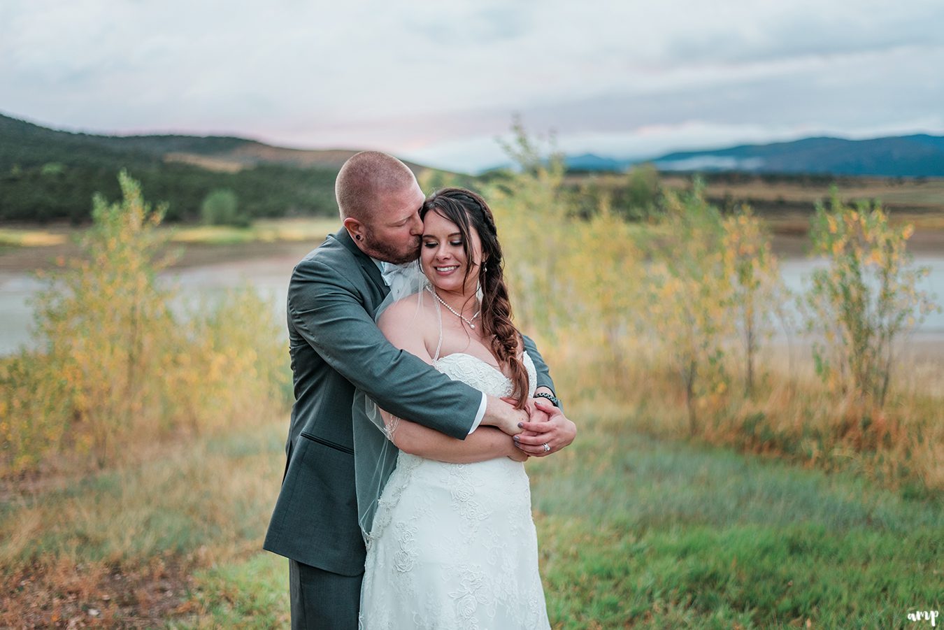 Bride and groom portrait at Harvey Gap at sunset