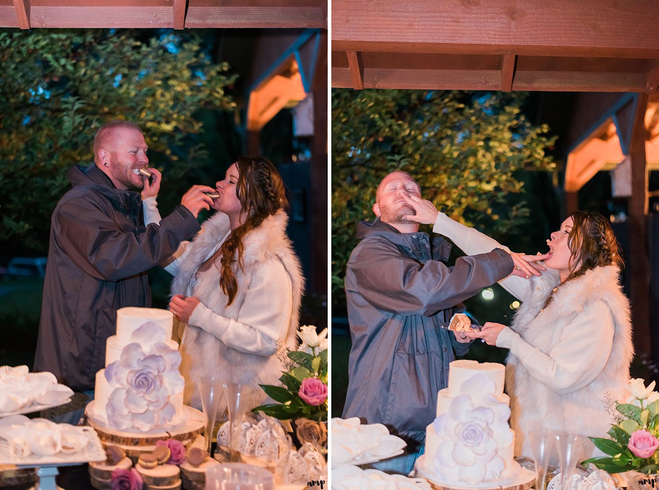 Bride and groom cut the cake