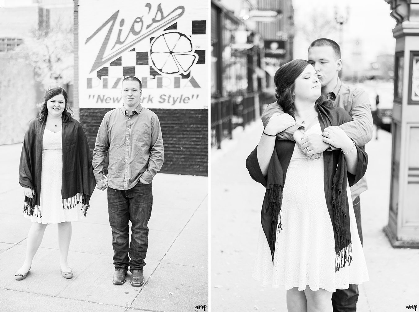 Couple outside Zio's Pizza Old Market Omaha Courthouse Wedding in Omaha | amanda.matilda.photography