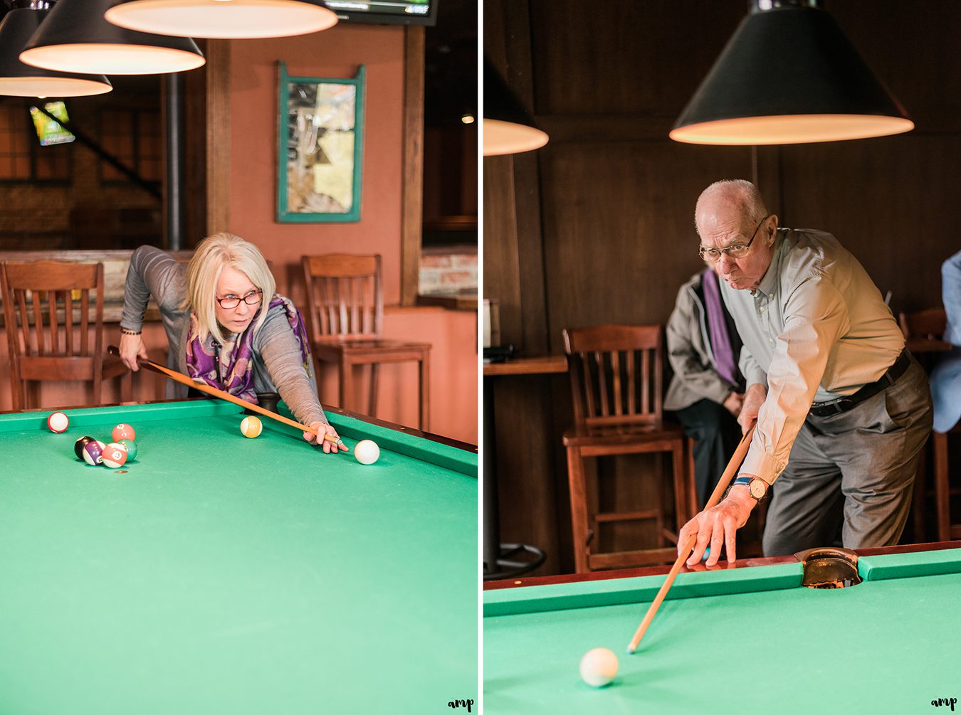 Guests playing pool at Upstream Brewery in Old Market Omaha