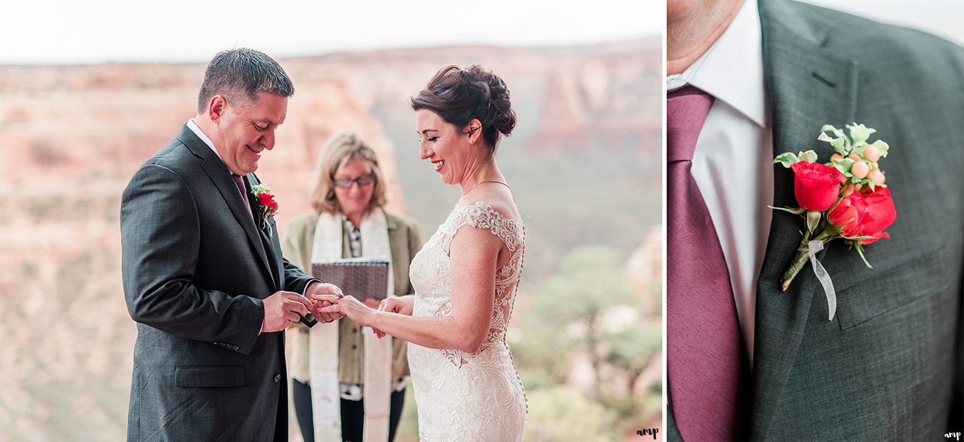 Bride and groom exchange rings