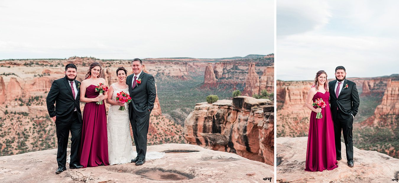 Wedding couple and party on cliff in Colorado National Monument