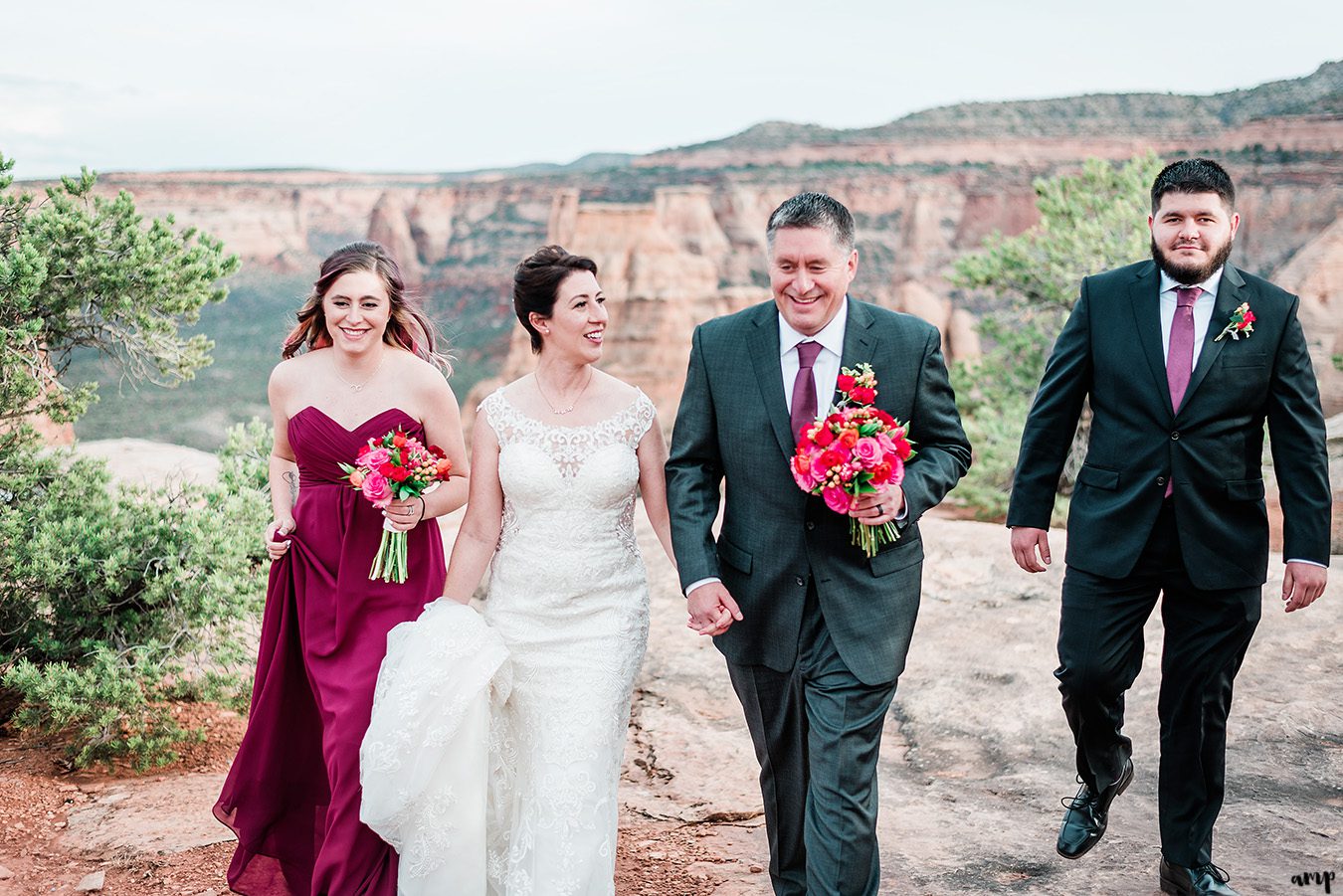 Wedding party walking through the Colorado National Monument in Grand Junction