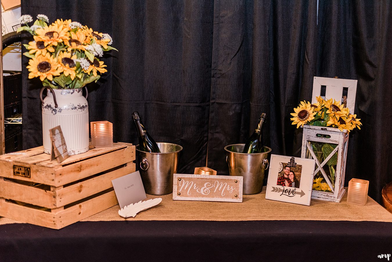 Sunflower decorations for the reception at Wine Dive