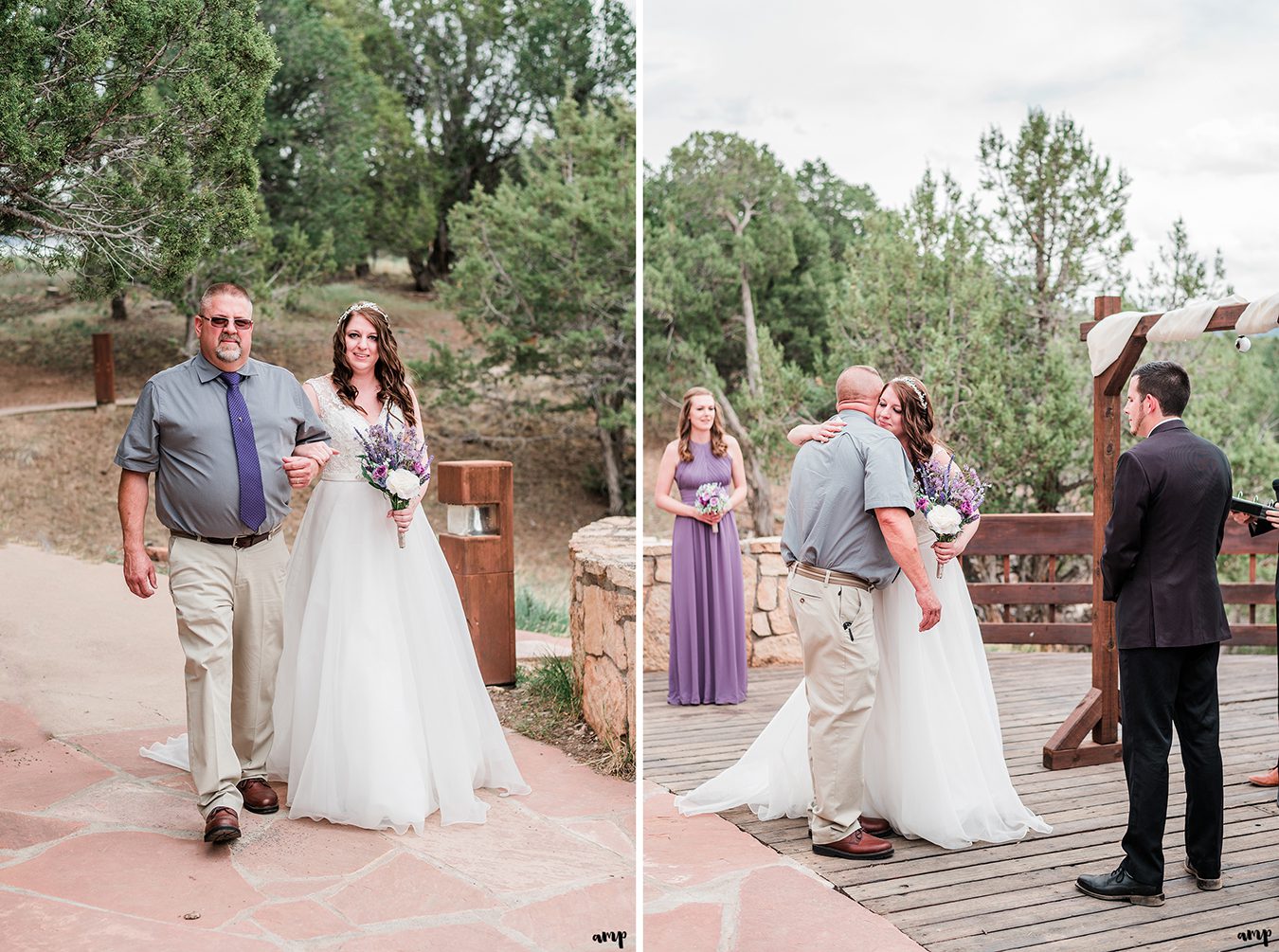 Erica's father gives her away during their elopement at Ridgway State Park