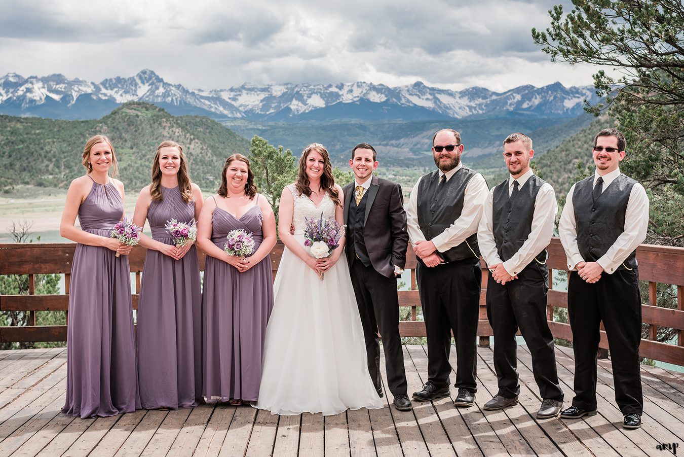 Full wedding party portrait at the overlook at their Ridgway State Park elopement