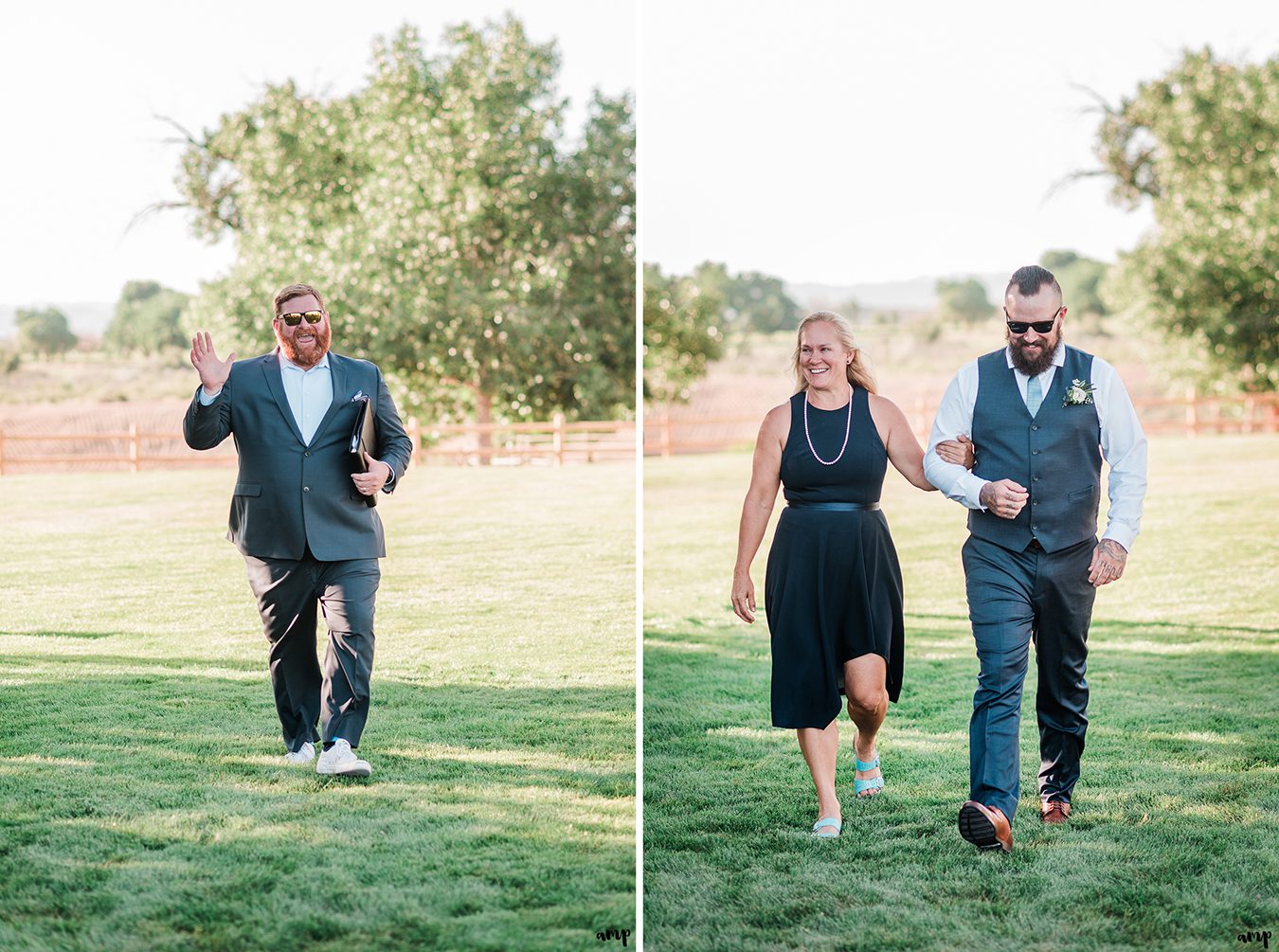 Derek the officiant and Dustin with his mom walking down the aisle | Grand Junction Backyard Wedding | amanda.matilda.photography
