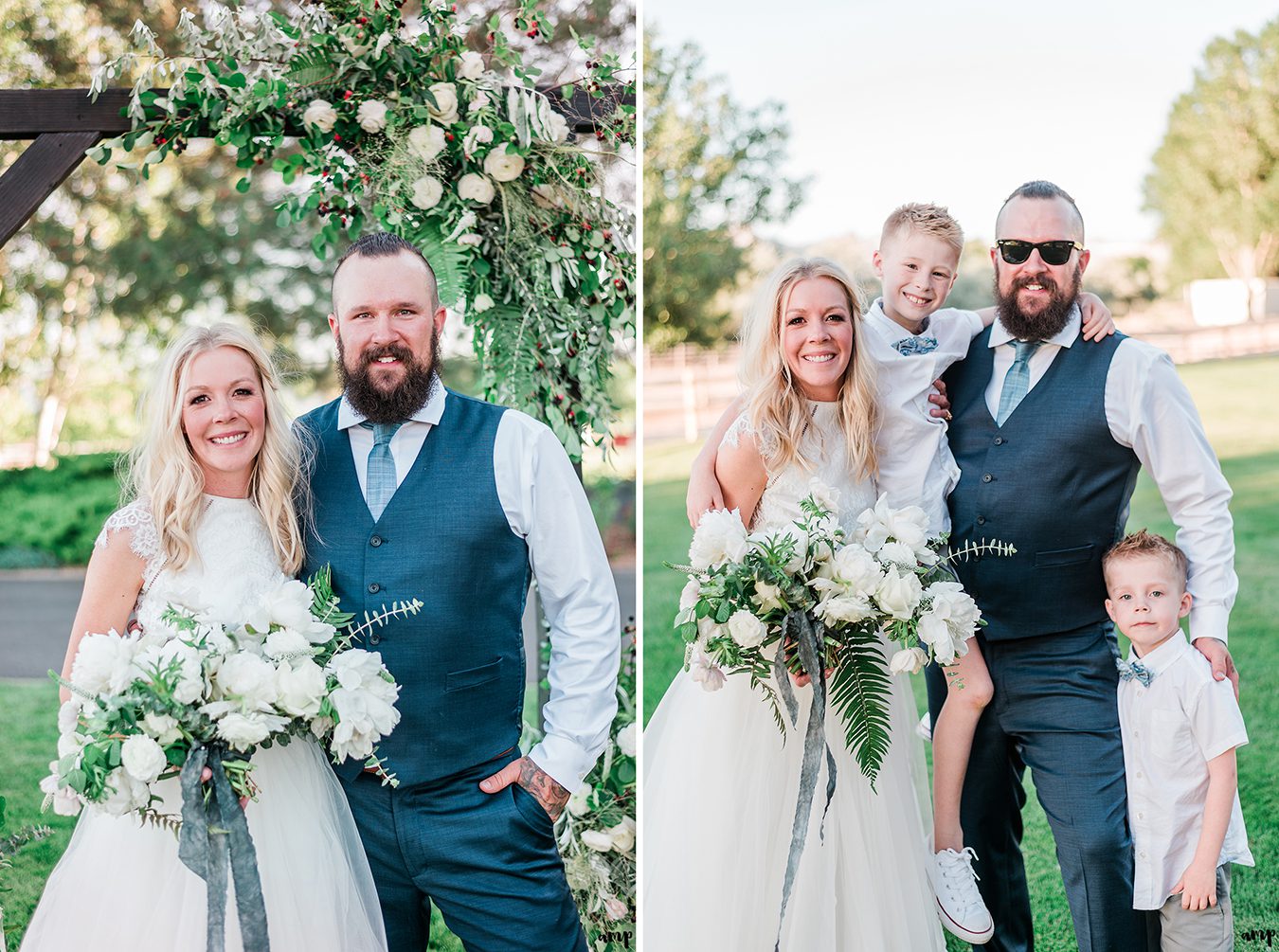 Beth and Dustin with their nephews | Grand Junction Backyard Wedding | amanda.matilda.photography