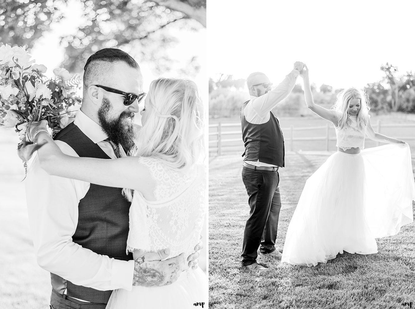 Dustin twirling Beth at sunset | Grand Junction Backyard Wedding | amanda.matilda.photography