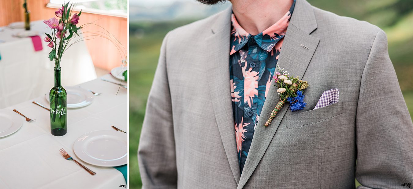 Dan's patterned shirt and boutonniere 