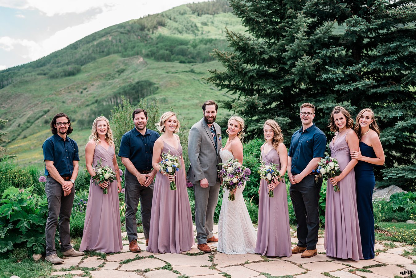 Full wedding party at the Mountain Wedding Garden